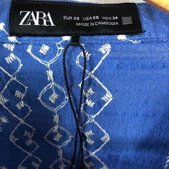 Zara Cotton Embroidered Blouse Top Sz XS Oversized Beach Fisherman Coastal - Picture 7 of 8